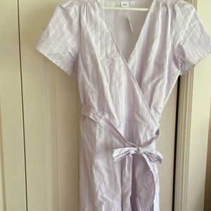 Pale purple and white stripped ruffled wrap dress